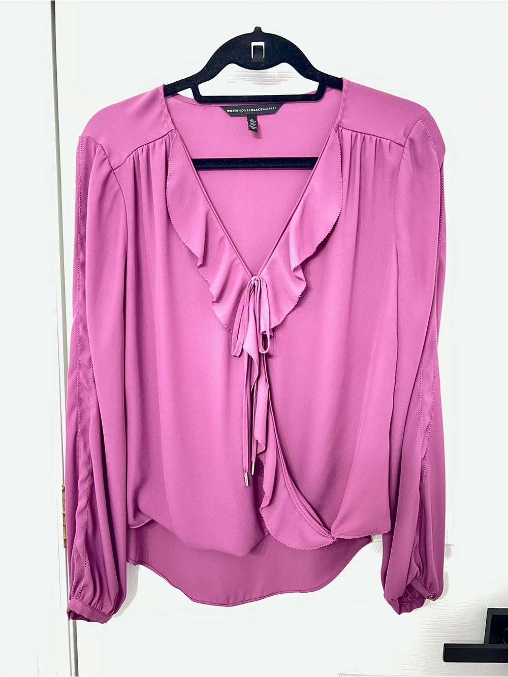 White House Black Market Pink Ruffle Tie-Front Blouse